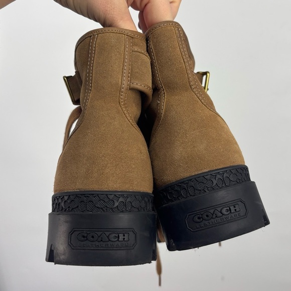 Coach Trooper Mid Top Boot in Tan Suede with Black Sole Shearling Interior 10 - Picture 4 of 6